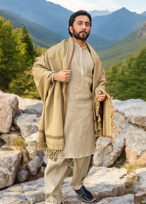 Kamaal Khan Peshawari Dhussa Shawl (Medium) - Beige Pista
