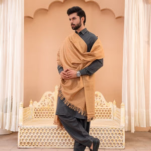 Camel Brown Bannu Wool Shawl - Deenaar