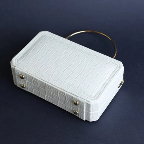 Elegant Croc-Embossed Clutch White - MHW Bags