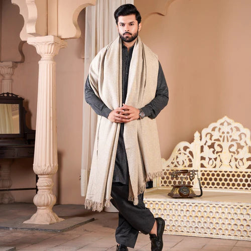 Off-White Bannu Wool Shawl - Deenaar