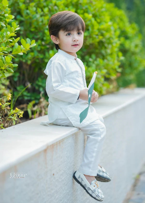 White chicken Kurta Trouser - KE 015 - KIDS CLUB