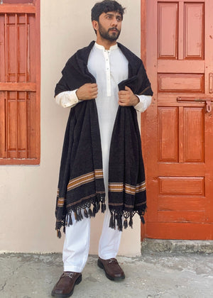 Kamaal Khan Velvet Soft Dhussa Shawl For Men - Black