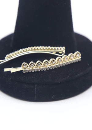 DFJ | Golden stones gold plated hair pins - Dreams Fashion Jewellery