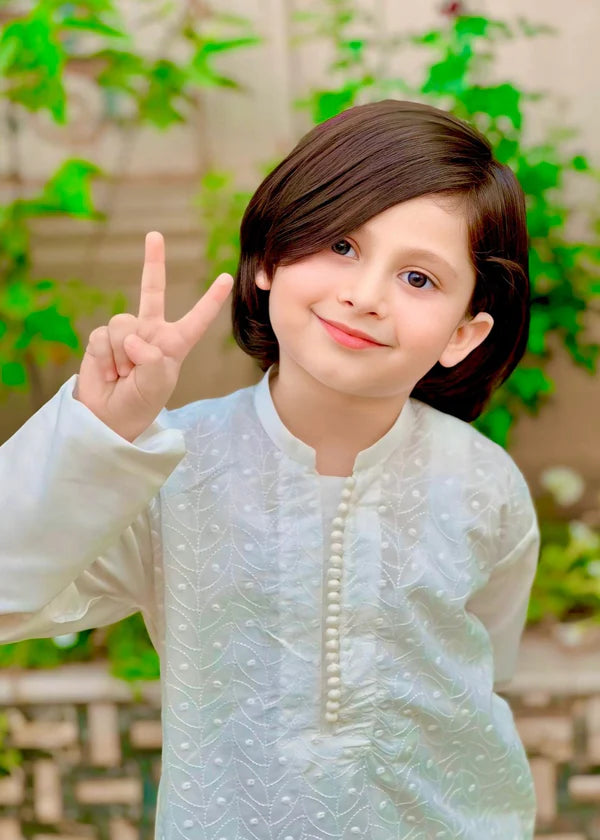 White chicken Kurta Trouser - KE 013 - KIDS CLUB