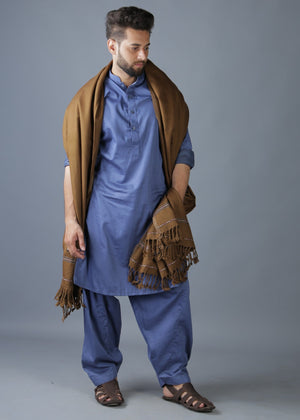 Kamaal Khan Peshawari Dhussa Shawl (Medium) - Oak Brown