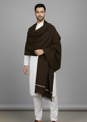 Kamaal Khan Kashmiri Baildar Dhussa Shawl For Men - Dark Brown