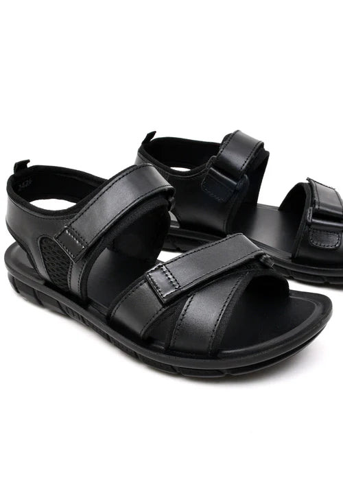 LEATHER SANDAL - AK-110 BLACK - Starlet Shoes