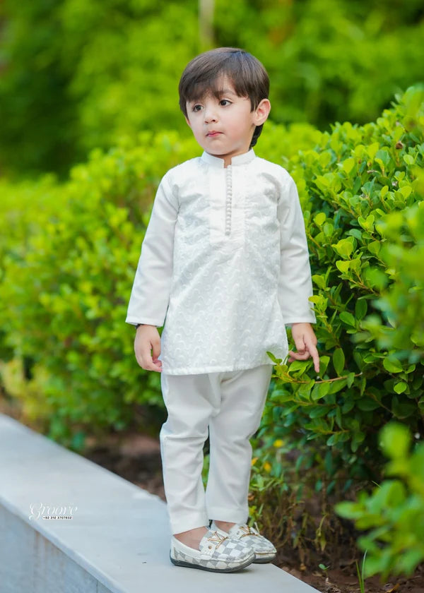 White chicken Kurta Trouser - KE 015 - KIDS CLUB