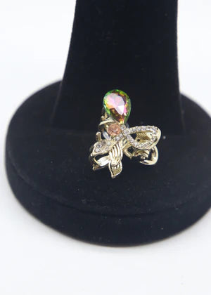 DFJ | multi stone Gold Plated hair clip - Dreams Fashion Jewellery