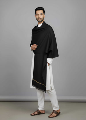 Kamaal Khan Kashmiri Soft Woolen Dhussa Shawl - Black