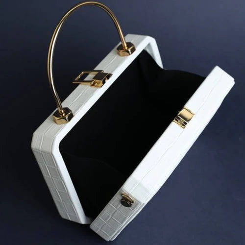 Elegant Croc-Embossed Clutch White - MHW Bags
