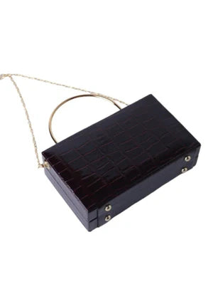 ELEGANCE CROC-EMBOSSED ESPRESSO CLUTCH - MHW Bags