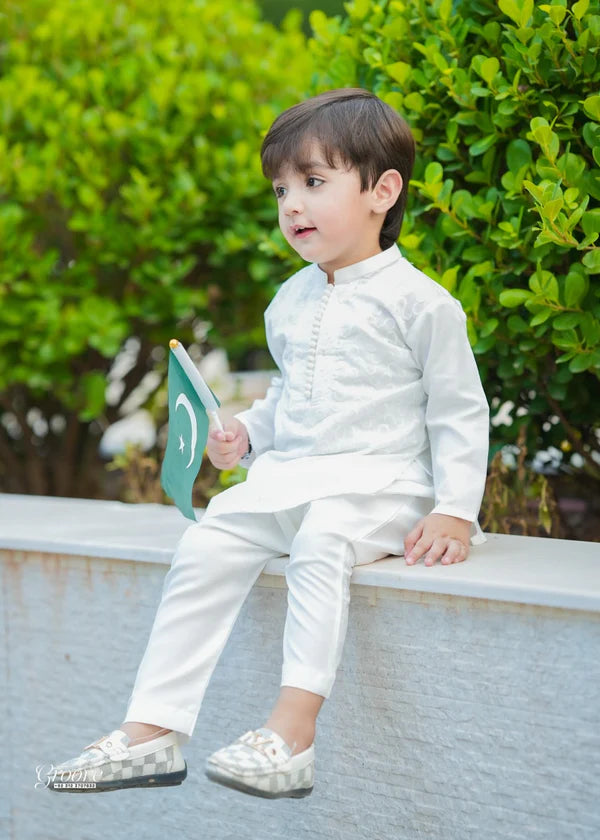 White chicken Kurta Trouser - KE 015 - KIDS CLUB