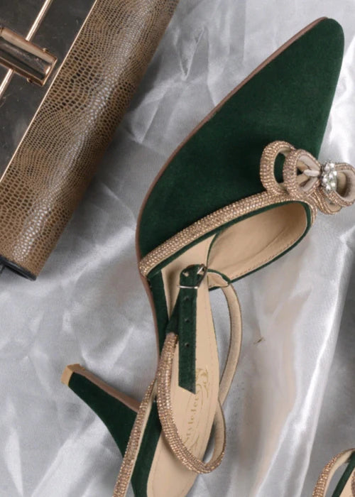 Green bow high heels - Fashionlix