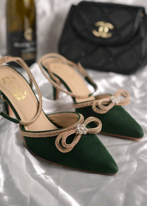 Green bow high heels - Fashionlix