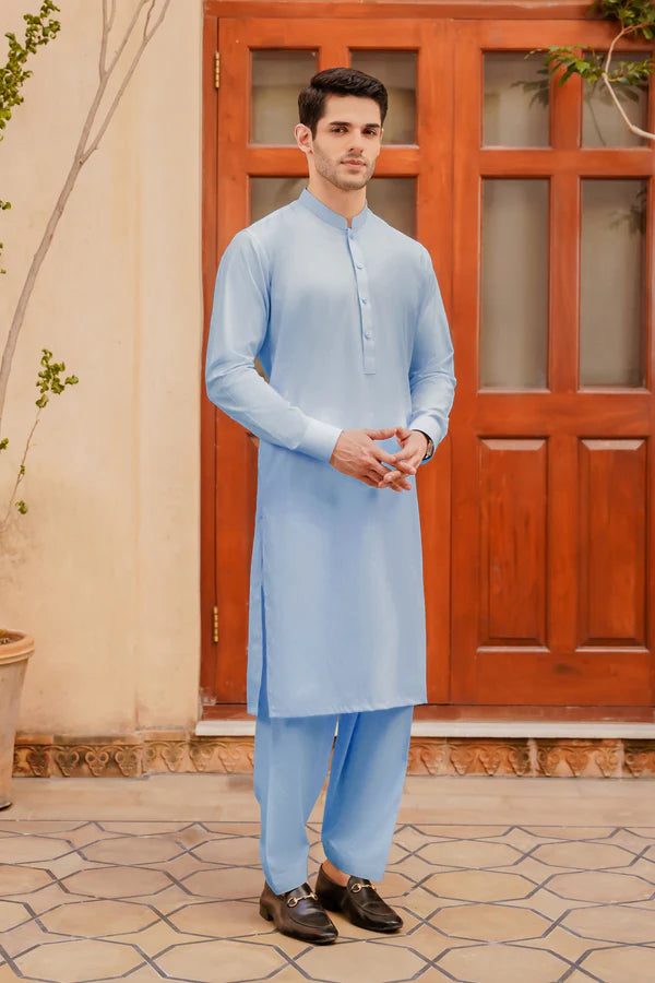 Sky Blue Men Shalwar Kameez - Divinely Crafted