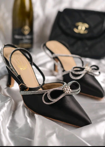 Black bow high heels - Fashionlix