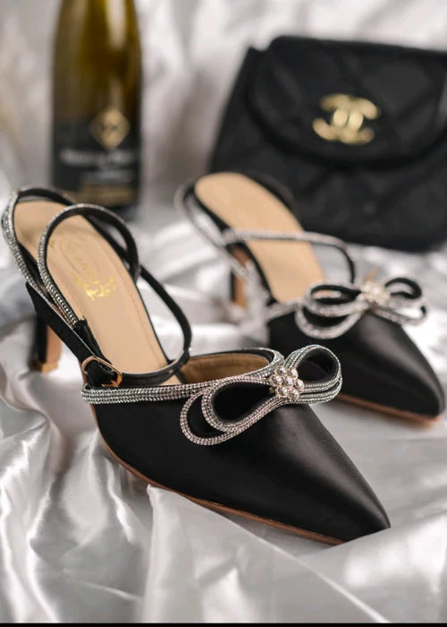 Black bow high heels - Fashionlix