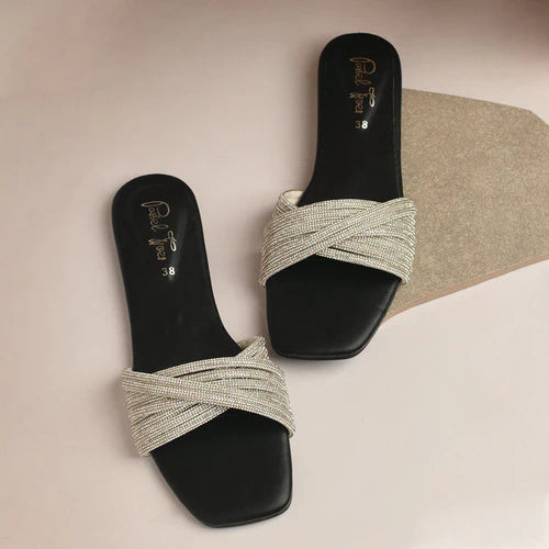 High Shine Slides - Black - Pastel Toes By Mariam