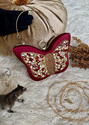 Butterfly Luxe Crystal Clutch – Maroon Royal Edition - Buland'S
