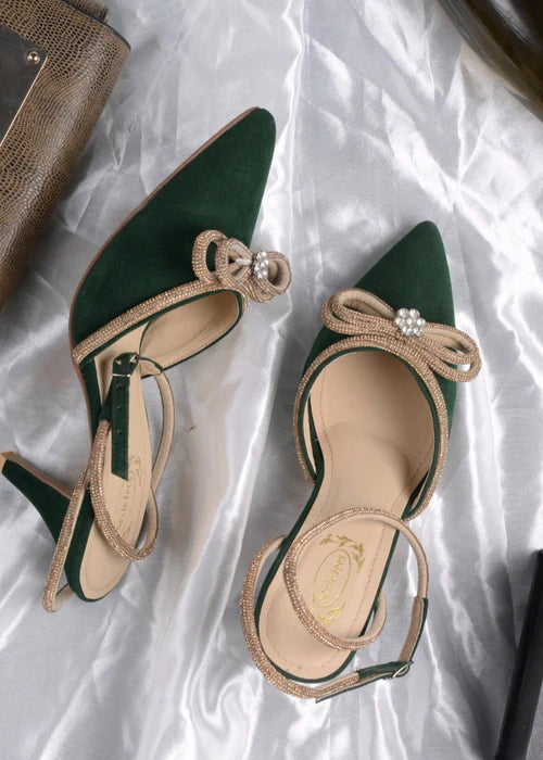 Green bow high heels - Fashionlix