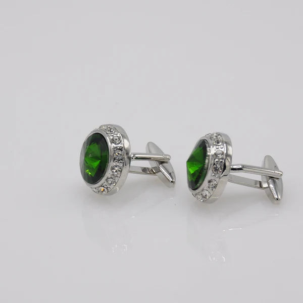 ZJH | emerald green silver mens cufflinks - Zeenat Jewelry House