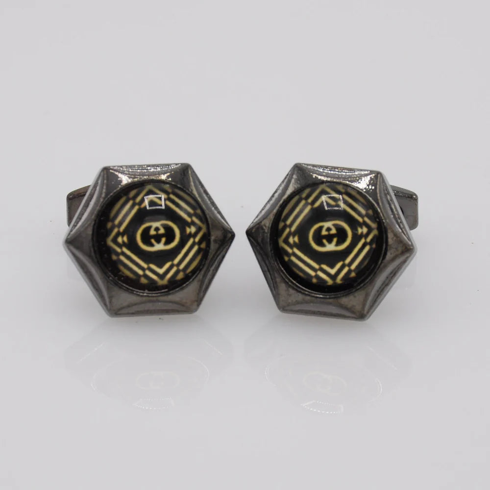 ZJH | black hexagone shape mens cufflink - Zeenat Jewelry House