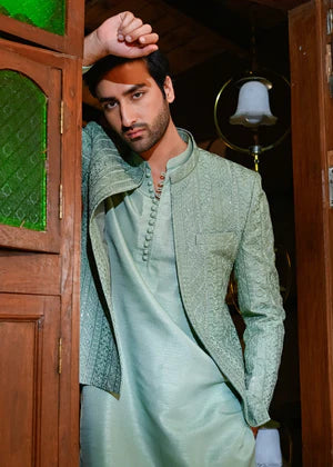 Mint Green Front Open Princecoat - HK Fashion