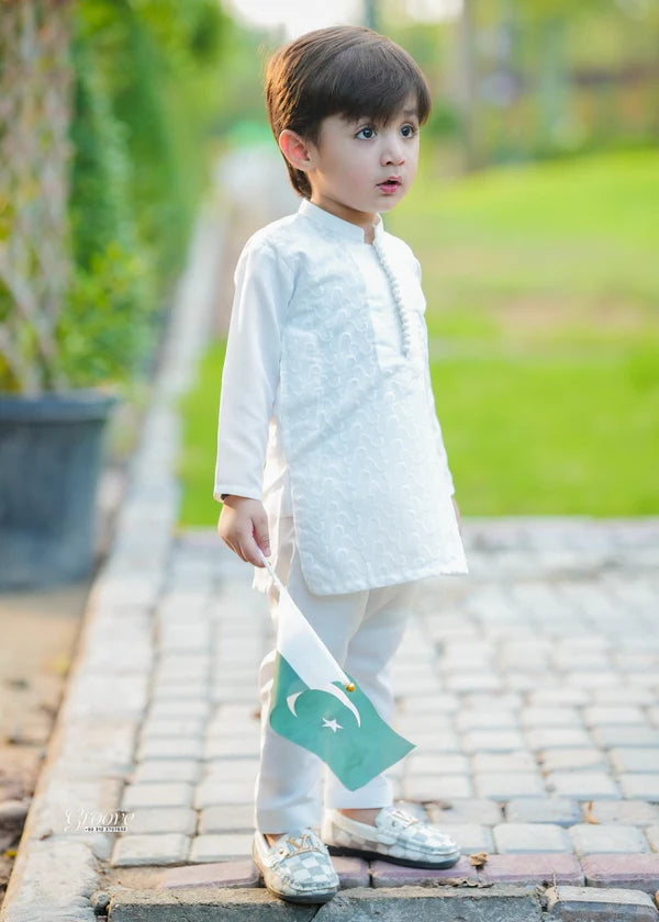 White chicken Kurta Trouser - KE 015 - KIDS CLUB