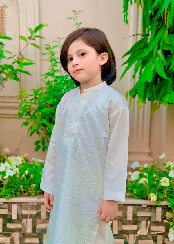 White chicken Kurta Trouser - KE 013 - KIDS CLUB