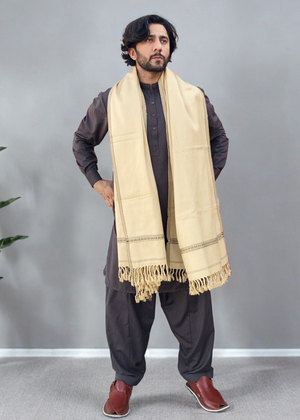 Kamaal Khan Peshawari Dhussa Shawl (Medium) - Beige Creame