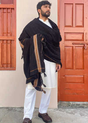 Kamaal Khan Velvet Soft Dhussa Shawl For Men - Black