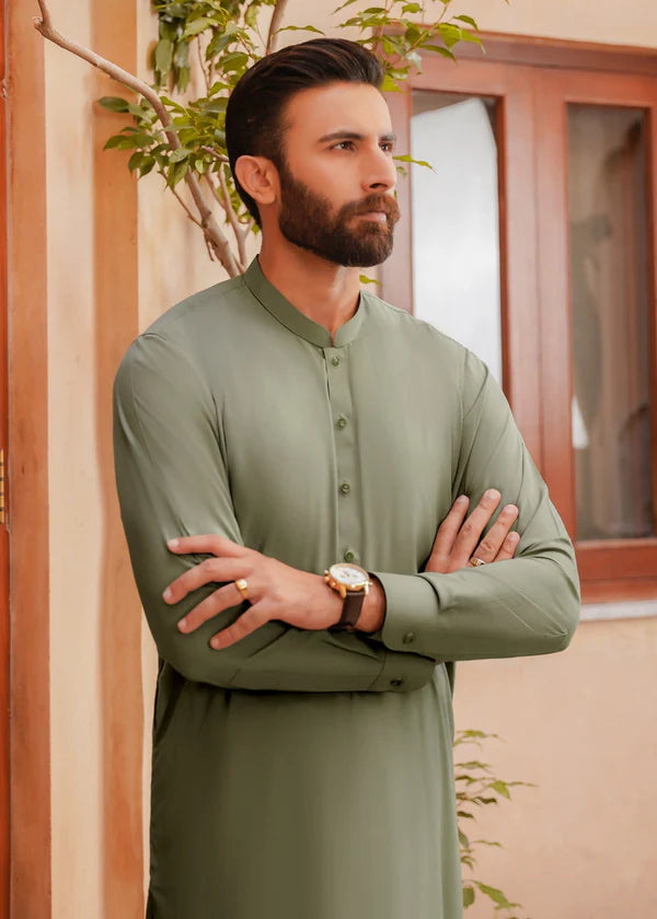 Sage Green Men Shalwar Kameez - Divinely Crafted