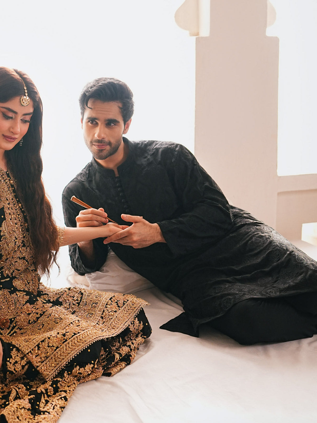 Zauq - Black Embroidered Kurta Trouser - Men