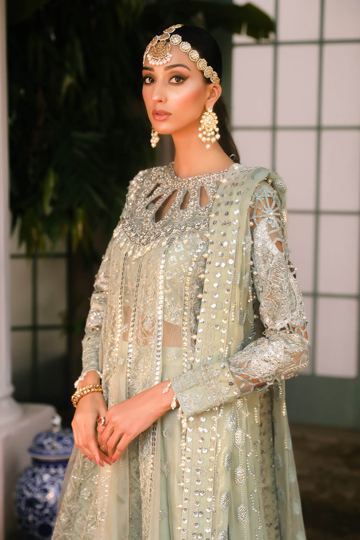 Raeesa Premium | Wajadan Wedding Formals | WD-2 Pea Green