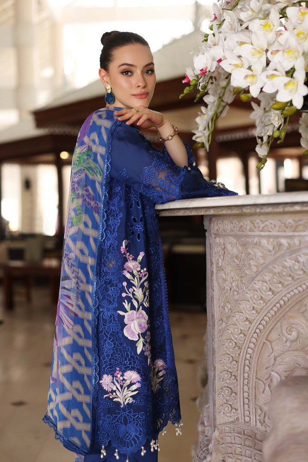 Noor by Saadia Asad | Luxury Chikankari Lawn’24 | D10-B Blue Electric