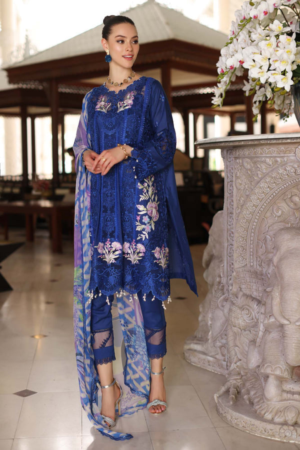 Noor by Saadia Asad | Luxury Chikankari Lawn’24 | D10-B Blue Electric