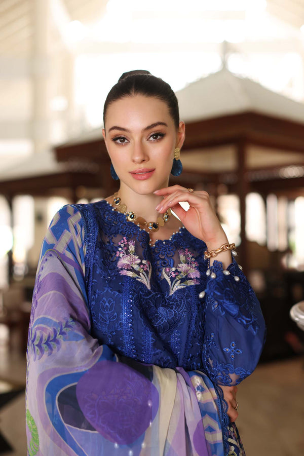 Noor by Saadia Asad | Luxury Chikankari Lawn’24 | D10-B Blue Electric