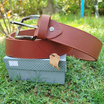 Brown Leather Belt with Classic Buckle - Khan's Wear