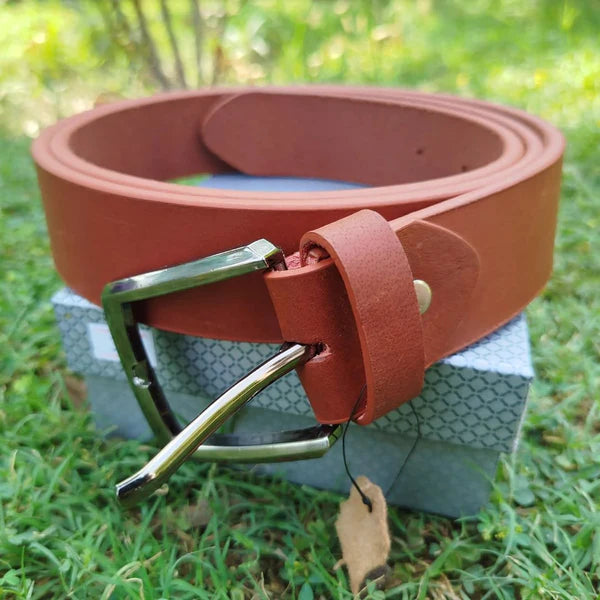 Brown Leather Belt with Classic Buckle - Khan's Wear