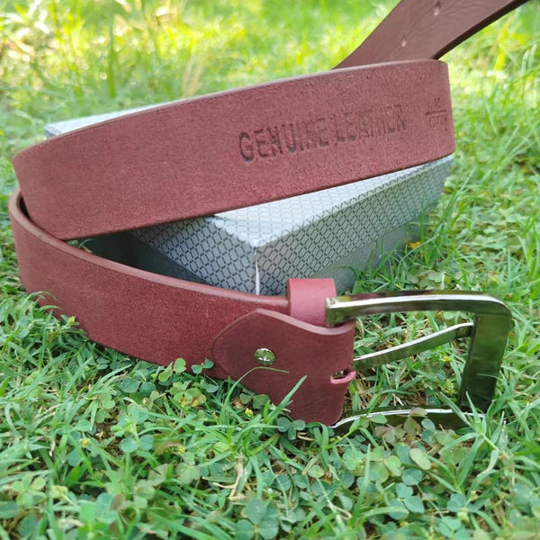 Classic Reddish Brown Textured Leather Belt - Khan's Wear