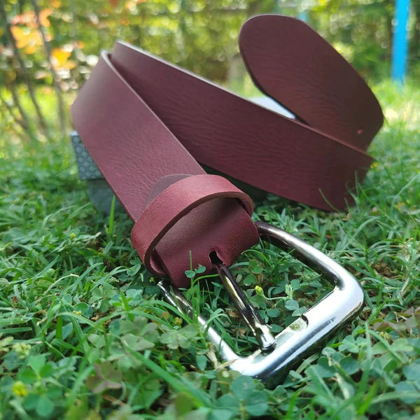 Classic Reddish Brown Textured Leather Belt - Khan's Wear